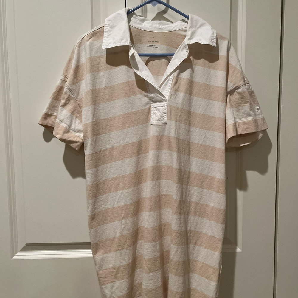 Everlane Cream and Tan Polo Shirt Dress, Large
